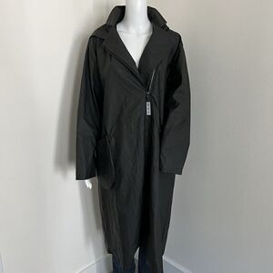 XYZ Xiaoyan Lin Women Coat Size L Black Lightweight Crinkle Floral Texture Hood